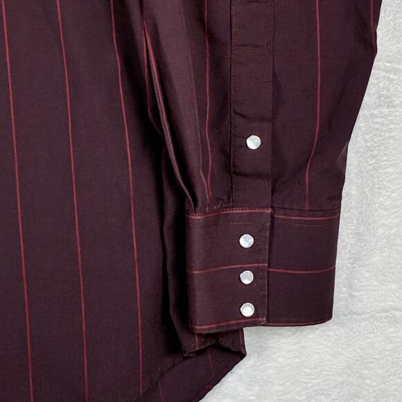 VTG Flying R Ranchwear Pearl Snap Western Shirt Mens L 17-35 Maroon Red Striped - Picture 3 of 10